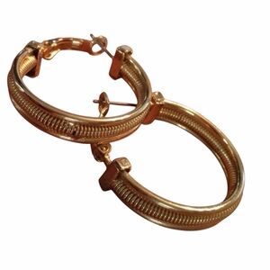 Vintage Earrings Gold Cable Style Hoop Post Stems